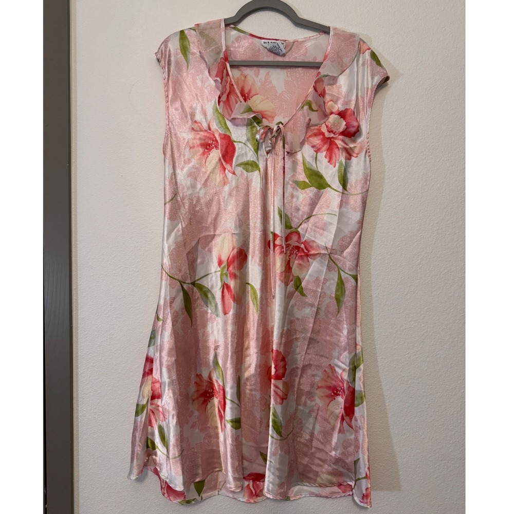 Ivy & Annabelle Pink Floral Satin Nightgown and Robe Set XL L u3